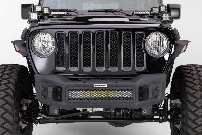 Jeep Wrangler Bumper - Front - Go Rhino - Rockline Winch Ready Stubby - Textured Black - `07-`20
